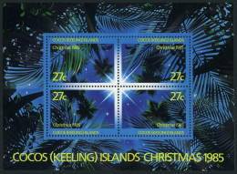 Cocos Isls 151 Sheet, MNH. Michel 156-159 Bl.5. Christmas 1985. Palm, Star. - Cocoseilanden