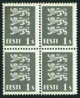 Estonia 90a Thick Gray-toned Laid Paper,block Of 4.Michel 164. Arms-Lion, 1940. - Estonie