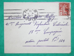 N°147 SEMEUSE CROIX ROUGE PARIS RUE JOUFFROY POUR SECTEUR POSTAL N°164 LETTRE COVER FRANCE - WW I