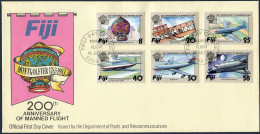 Fiji 489-494, FDC. Mi 483-488. Manned Flight-200, 1983. Balloon, Plane, Space. - Fidji (1970-...)