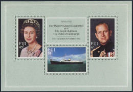 Fiji 476 Ac Sheet,MNH.Mi 470 Bl.3. Royal Visit 1982:QE II,Duke Of Edinburgh,Ship - Fidji (1970-...)