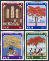 Fiji 615-618, MNH. Michel 610-613. Christmas 1989. Church Service, Tree. - Fidji (1970-...)