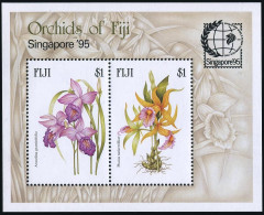 Fiji 740 Ab Sheet, MNH. Michel 739-740 Bl.16. SINGAPORE-1995. Orchids. - Fiji (1970-...)