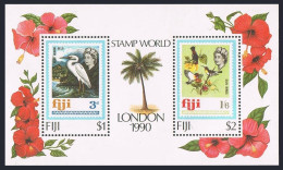 Fiji 623 Sheet, MNH. Michel 618-619 Bl.9. LONDON-1990. Reef Heron, Honey Eaters. - Fiji (1970-...)