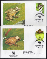 Fiji 591-594 4 FDC. Michel 586-589. Tree Frog Platymantis Vitiensis. WWF 1988. - Fidji (1970-...)