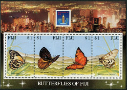 Fiji 702 Ad Sheet, MNH. Michel Bl.11. Hong Kong-1994. Butterflies. - Fidji (1970-...)