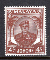 Malaysian States - Johore - 1949 Sultan Sir Ibrahim - 4c Brown HM (SG 136) - Johore