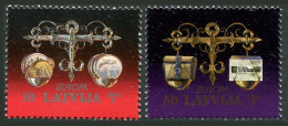 Latvia 379-380,MNH. Mi 376-377. EUROPE CEPT-1994. Coins,Locked Crest,money Card. - Lettland