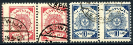 Latvia 6-7 Pairs, CTO. Michel 3A-4A. Arms. Paper With Ruled Lines, 1919. - Letland