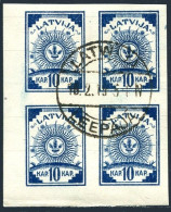 Latvia 4 Imperf Block/4, MNH. Michel 4B. Arms. Paper With Ruled Lines, 1919. - Latvia