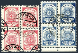 Latvia 6-7 Blocks/4, MNH. Michel 3A-4A. Arms. Paper With Ruled Lines, 1919. - Lettonia