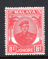 Malaysian States - Johore - 1949 Sultan Sir Ibrahim - 8c Scarlet HM (SG 138) - Johore