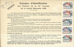 1956 PRINCIPES D'IDENTIFICATION DES TIMBRES DE LA 10eme TRANCHE DE LA LOTERIE 1956 - Collections