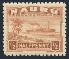 Nauru 17 Glazed Surfaced White Paper,perf 11,hinged.Mi 15A/II. Freighter,1937. - Nauru