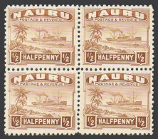 Nauru 17 Unsurfaced Paper,perf 11,block Of 4,MNH.Michel 15A-I. Freighter,1924. - Nauru