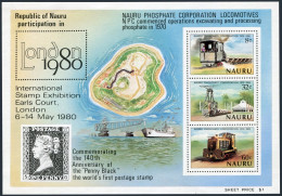 Nauru 216a Sheet, MNH. Mi Bl.3. LONDON-1980. Phosphate Corporation. Locomotives. - Nauru