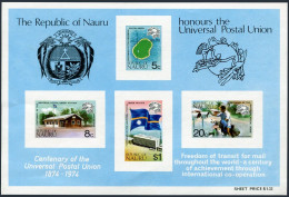 Nauru 117a, MNH. Michel Bl.1. UPU-100,1974. Map, P.O.Mailman On Motorcycle,Flag. - Nauru