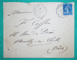 N°192 SEMEUSE CONVOYEUR LIGNE BEAUMONT A HERMES TYPE 3 POUR NEUILLY EN THELLE OISE INDICE 12 1925 LETTRE COVER FRANCE - Correo Ferroviario