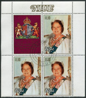 Niue 291 Block/3-label, CTO. Michel 356. Queen Mother 80th Birthday, 1980. Arms. - Niue