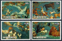 Niue 505-508, MNH. Mi 650-653. Halley's Comet, 1986. Fresco.Giovanni De Vecchi. - Niue