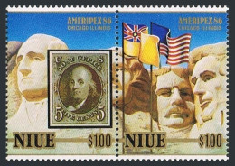 Niue 515 Ab Pair, MNH. Michel 665-666. AMERIPEX-1986. Presidents, Flags. - Niue