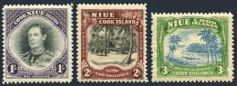 Niue 73-75, Hinged. Mi 58-60. 1938. George VI, Village, Coastal Scenes, Canoe. - Niue