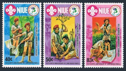 Niue 376-378,379 Ac Sheet, MNH. Michel 496-498, Bl.65. XV WORLD JAMBOREE, 1983. - Niue