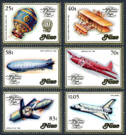 Niue 389-394, 394a, MNH. Mi 511-516, Bl.66. Balloon,Write Flyer,Zeppelin,Apollo. - Niue