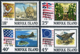 Norfolk 194-197, Hinged. Mi 177-180. USA-200, 1976. Flags,Morgan Whaler,Plane. - Norfolkinsel