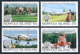 Norfolk 310-313, MNH. Mi 306-309. Manned Flight, 200, 1983. Helicopter, Planes. - Norfolk Island