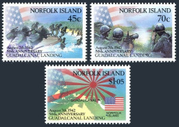 Norfolk 526-528, MNH. Mi 525-527. US Invasion Of Guadalcanal,50, 1992. Map,Flags - Norfolk Island