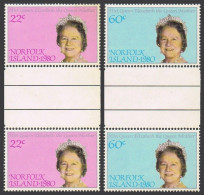 Norfolk 271-272 Gutter, MNH. Mi 255-256. Queen Mother Elizabeth, 80thy Birthday. - Isla Norfolk