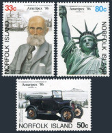 Norfolk 382-384, MNH. Mi 383-385.AMERIPEX-1986, Ship,Car Ford, Statue Of Liberty - Norfolk Island