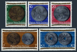 Papua New Guinea 410-414, Hinged. Mi 283-288. Coinage 1975. Butterfly, Turtle, - Papouasie-Nouvelle-Guinée