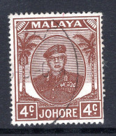 Malaysian States - Johore - 1949 Sultan Sir Ibrahim - 4c Brown Used (SG 136) - Johore