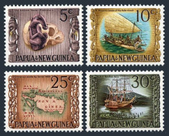 Papua New Guinea 297-300, MNH. Prehistoric Ambum Stone, Skull, Masava Canoe,Map. - Papoea-Nieuw-Guinea