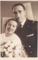 Kingdom Of Yugoslavia Bride & Groom In Uniform ,Military Wedding Ca.1930 - Uniformi