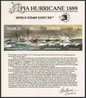 Samoa 755e, MNH. Michel Bl.47. Apia Hurricane, Ships. PhilEXPO-1989. - Samoa