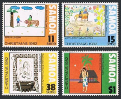 Samoa 583-586, 586a, MNH. Mi 490-493, Bl.29. Christmas 1982. Child Drawings. - Samoa (Staat)