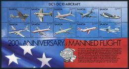 Samoa 591 Aj Sheet, MNH. Mi 498-507 Bl.30. Manned Flight-200, 1983. Aircraft. - Samoa