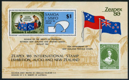 Samoa 533, MNH. Michel 435 Bl.22. ZEAPEX-1980. Flags. Symbolic Bird. - Samoa