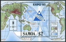 Samoa 654, MNH. Michel Bl.36. EXPO-1985, Japan. Emblem, Map. - Samoa (Staat)