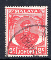 Malaysian States - Johore - 1949 Sultan Sir Ibrahim - 8c Scarlet Used (SG 138) - Johore