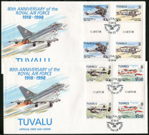 Tuvalu 763-766 Two FDC,gutter.Michel 793-796. Royal Air Force,80th Ann.1998. - Tuvalu (fr. Elliceinseln)