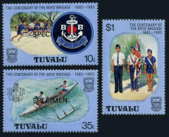 Tuvalu 204-206 SPECIMEN,MNH. Mi 194-196. Boy's Brigade,1983:Badge,Running,Canoe, - Tuvalu (fr. Elliceinseln)