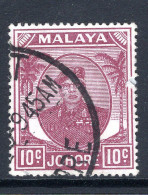 Malaysian States - Johore - 1949 Sultan Sir Ibrahim - 10c Magenta Used (SG 139) - Johore