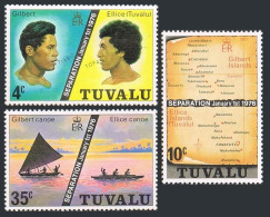 Tuvalu 16-18, MNH. Michel 16-18. Separation 1976. Men, Maps, Canoes. - Tuvalu