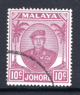 Malaysian States - Johore - 1949 Sultan Sir Ibrahim - 10c Magenta Used (SG 139) - Johore