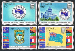 Tuvalu 255-258, MNH. Mi 244-247. AUSIPEX-1984: Exhibition Building, Arms, Flags, - Tuvalu (fr. Elliceinseln)