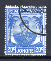 Malaysian States - Johore - 1949 Sultan Sir Ibrahim - 20c Bright Blue Used (SG 141a) - Johore